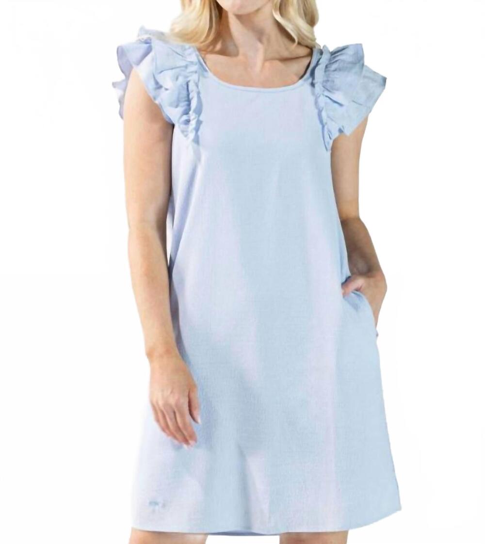 NEW SIMPLY SOUTHERN ruffle sleeve with bow dress in light blue